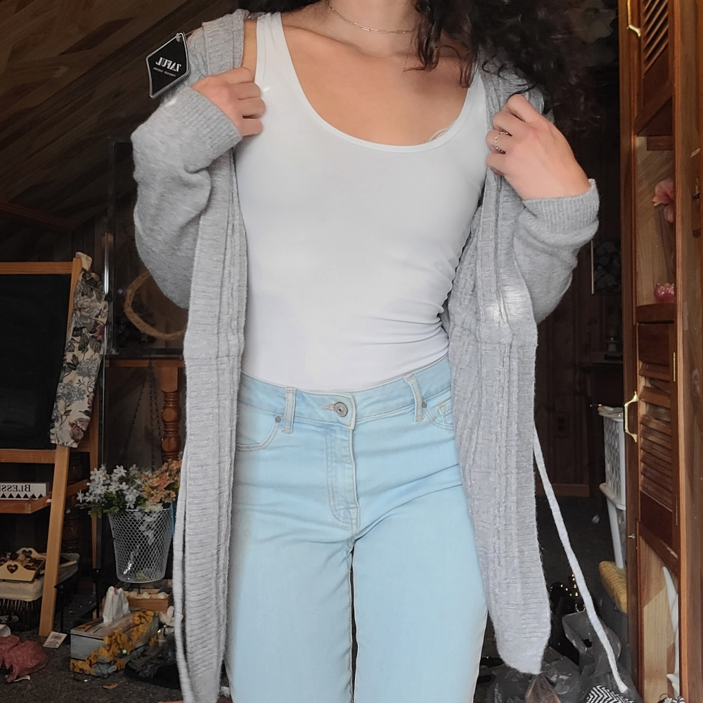 hooded grey cardigan with string zaful size small fall